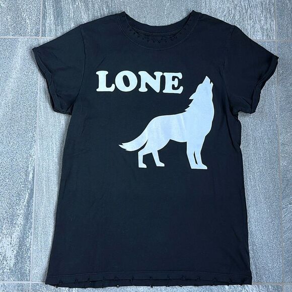 NWOT Recycled Karma “LONE” Howling Wolf Graphic Tee in Black Short Cuff Sleeve S - Picture 2 of 15
